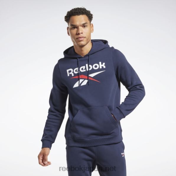 男性 アイデンティティ フリース スタック ロゴ プルオーバー パーカー Reebok ベクトル海軍 0P4081175