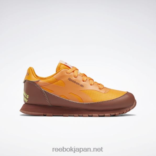 子供たち 動物天文台のクラシックレザーシューズ - 就学前 Reebok ボルダーブラウン/ブライトオレンジ/ソーラーアシッドイエロー 0P4081415