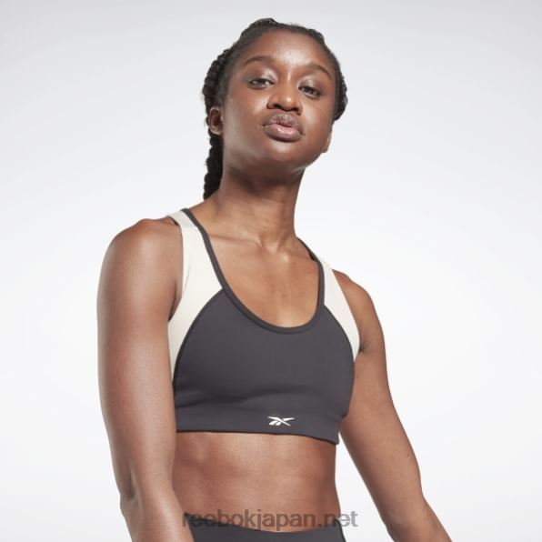 女性 ラックス レーサー パッド入りカラーブロック スポーツ ブラ Reebok ブラック/スタッコ 0P408605