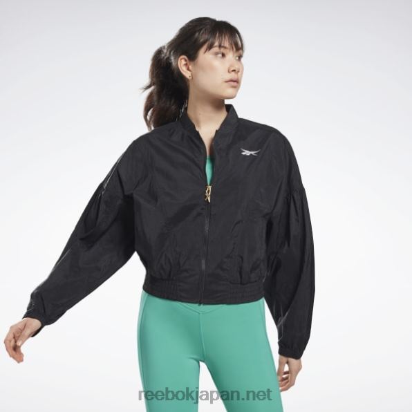 女性 スタジオ光沢のあるファッションジャケット Reebok 黒 0P408993