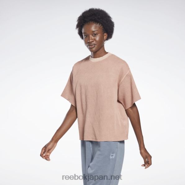 女性 レスミルズ ナチュラルダイ ワッフル Tシャツ Reebok 峡谷のサンゴ 0P408666